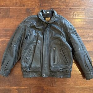 Redhead Leather Bomber Jacket Mens Large Casual Full Zip Classic Soft Vintage